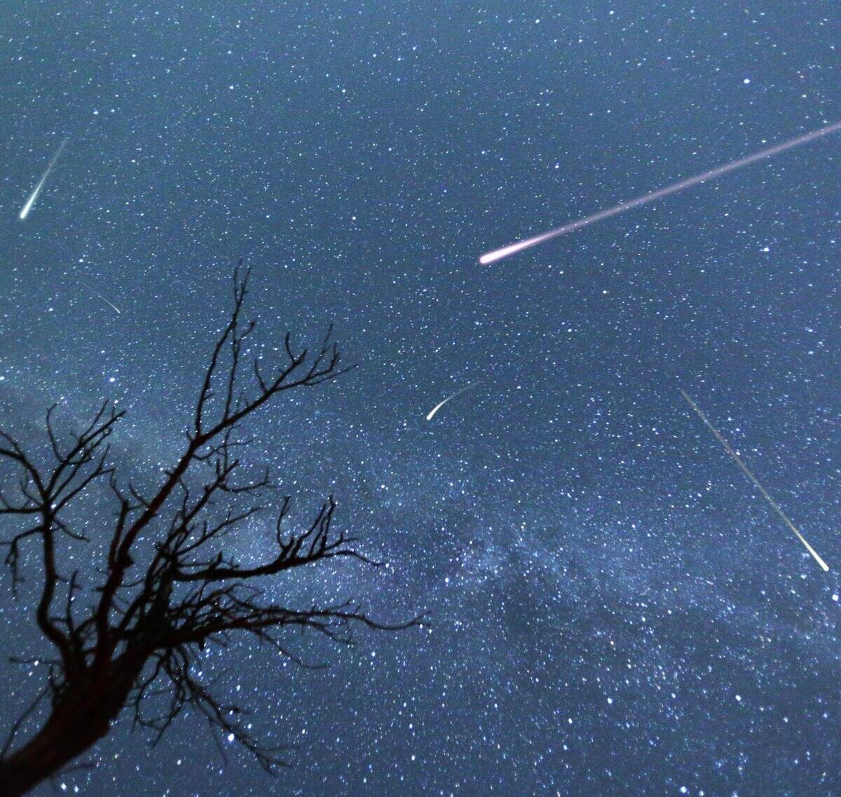 The Perseid meteor shower streaks across the summer sky in 2015. The annual stellar event will reach its peak August 11 through August 13.